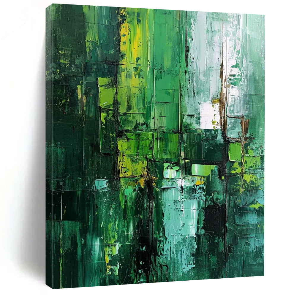 “Vibrant Green Abstract Layers” - Expressionist Textured Painting On Canvas DTP012