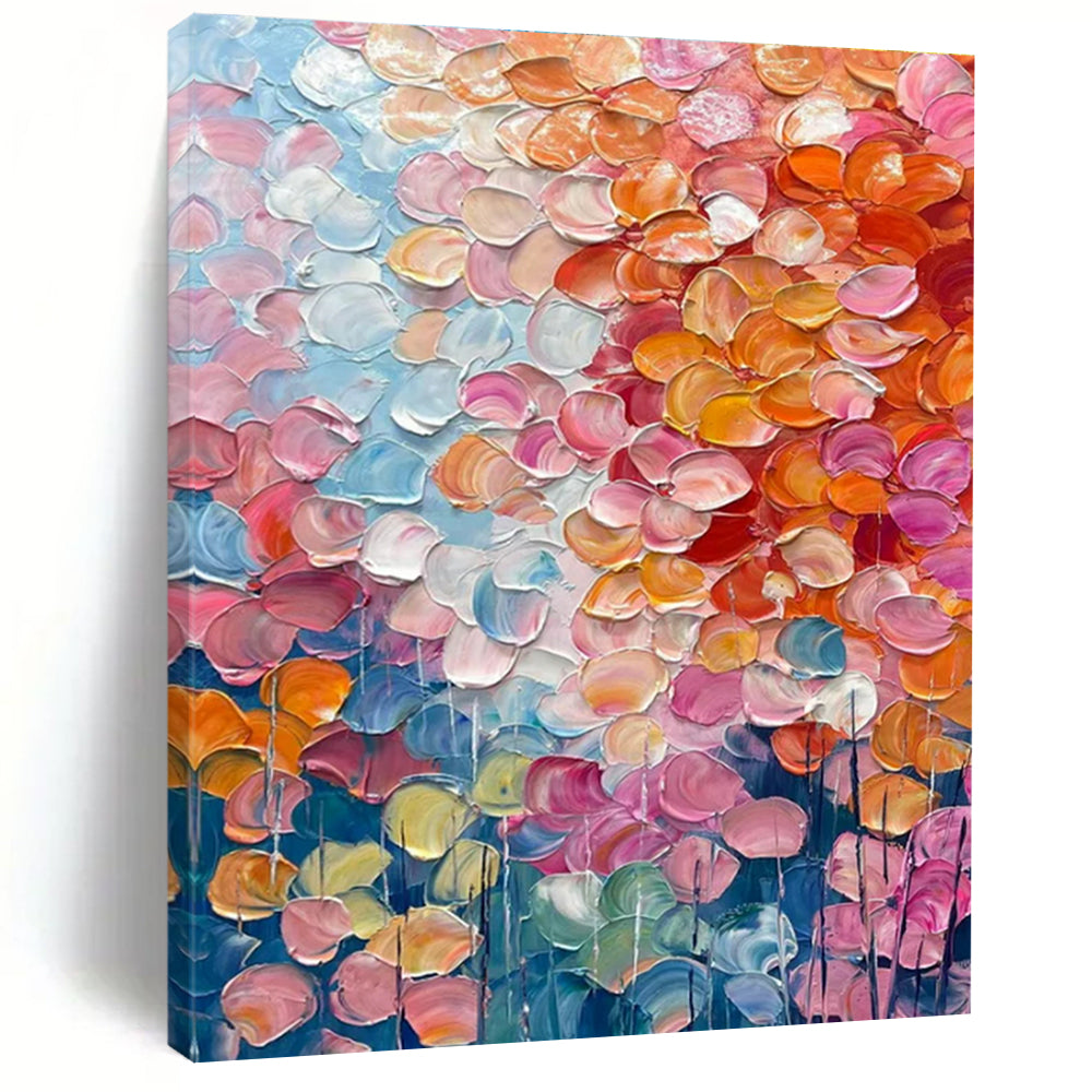 Colorful Petal - like Textures on Blue - "Blossom Burst" - Impasto Floral Painting CT1482