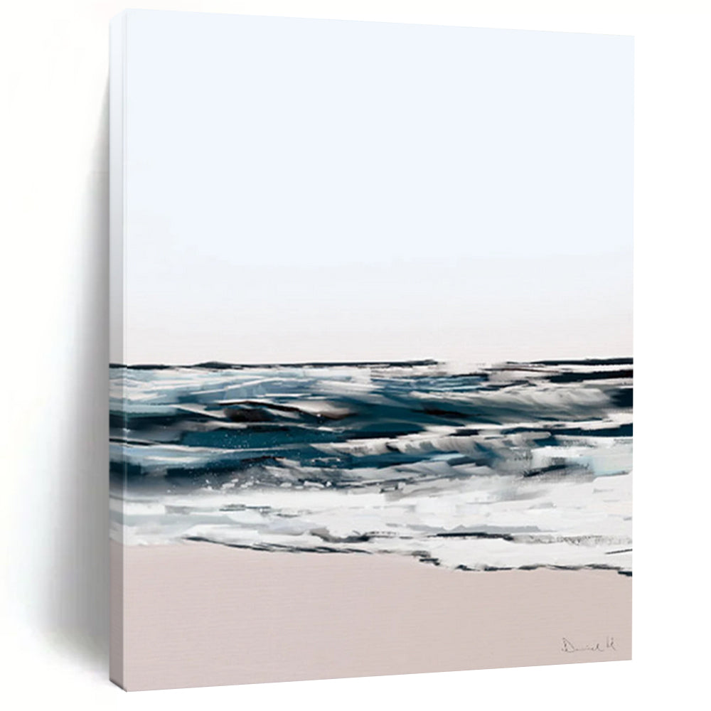 “Abstract Coastal Waves” - Blue, White, and Pink Abstract Painting On Canvas DTP208