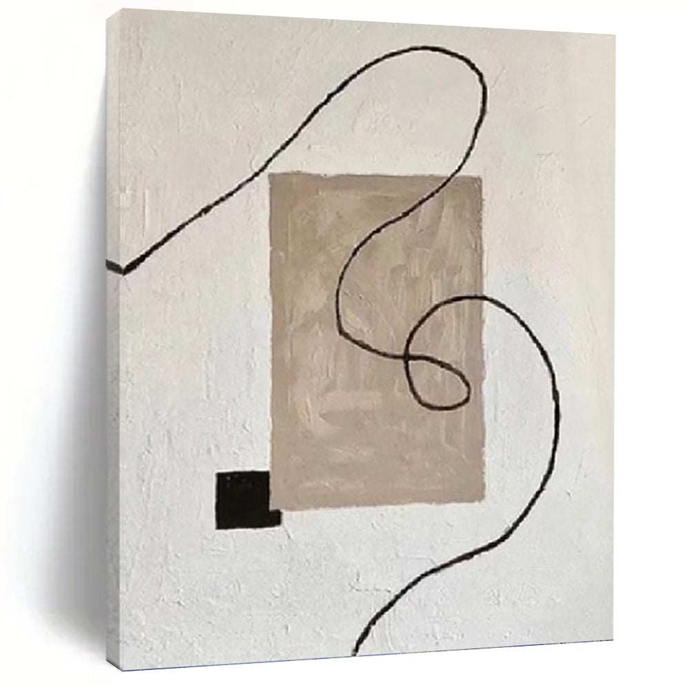 Minimalist Beige, Black, and Line Abstract - Abstract Painting On Canvas DKH1327