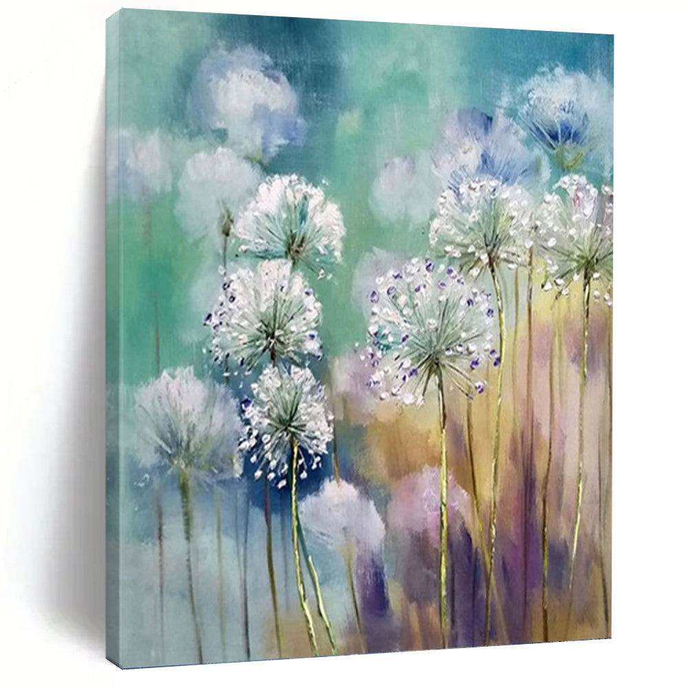 “Soft Floral Impasto” - Green, Blue, Purple & White Flower - Inspired Painting On Canvas DKH1032