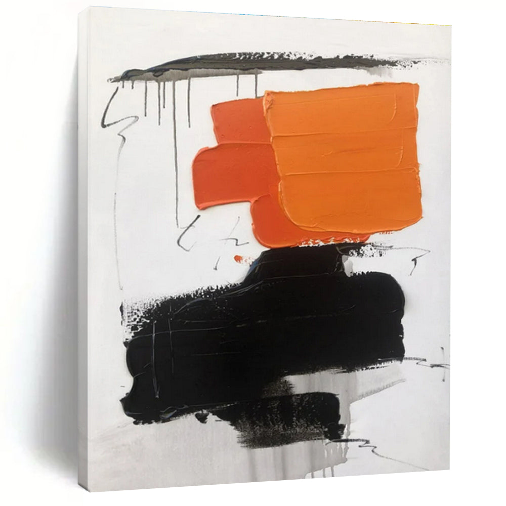 “Orange - Black - White Bold Compositions” ,Abstract Acrylic Painting CT0802