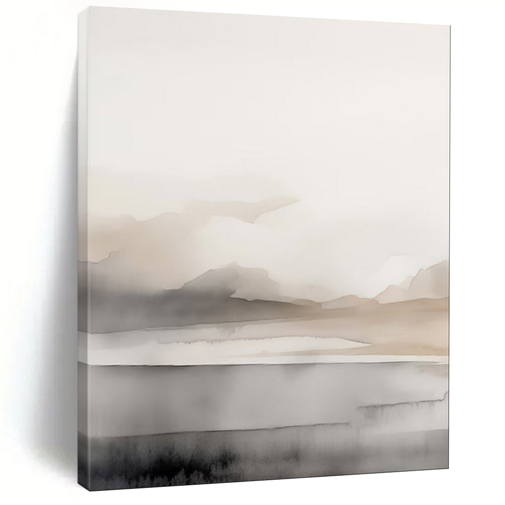 “Ink - Wash Mountain Serenity” – Abstract Watercolor Landscape with Beige and Gray Gradients CT2060