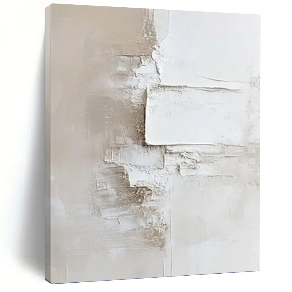 “White & Beige Layered Plaster Abstract” Painting On Canvas DKH0978