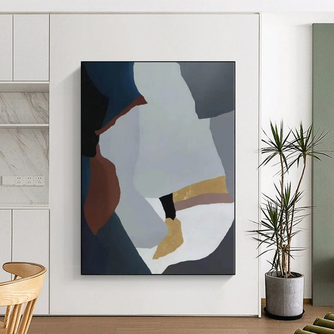 “Minimalist Geometric Forms with Gold”,Modern Abstract Painting CT0373