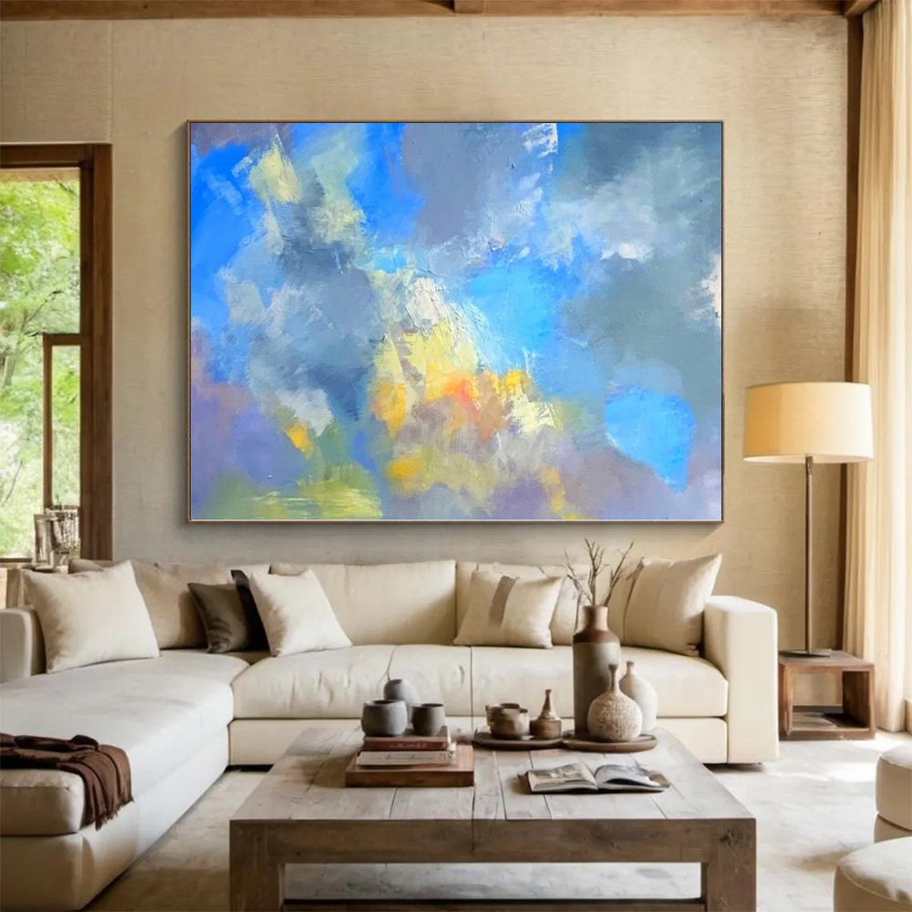 “Blue - Yellow - Gray Abstract Clouds” Impressionistic Acrylic Art CT0223