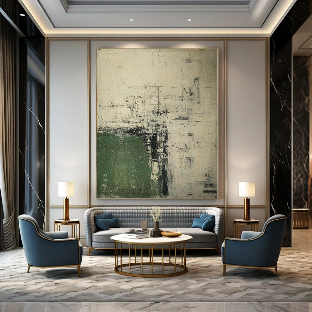 “Green and Gray Abstract Layers” Mixed - Media Art CT0168