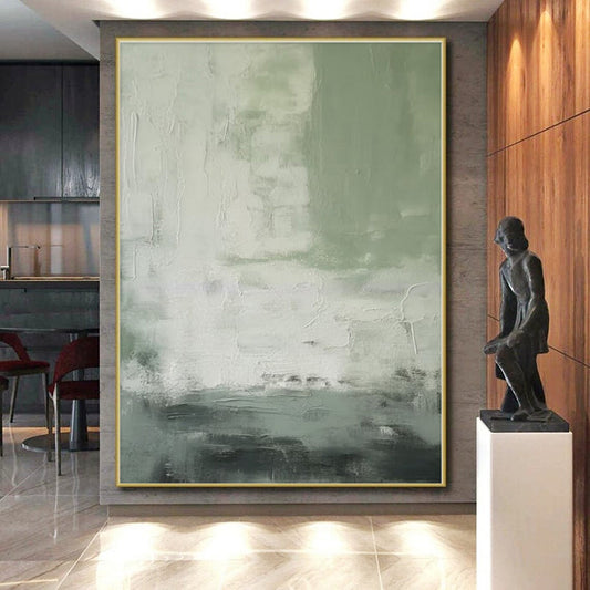 “Green and Grey Abstract Layers”,Abstract Layered Acrylic Painting CT0523