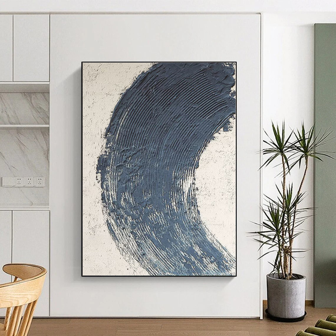 “Blue Crescent Textured Mark” - Abstract Minimalist Art CT0426