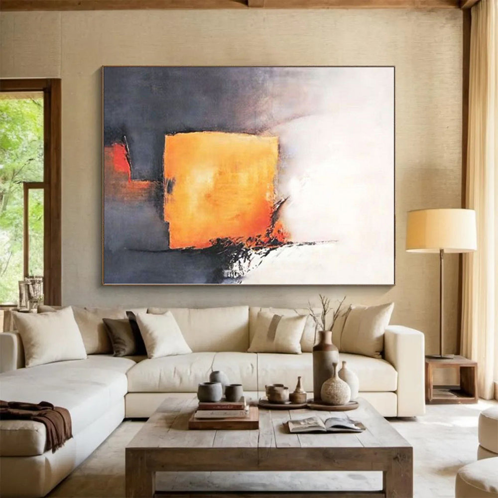 “Orange and Grey Abstract Form”,Abstract Minimalist Acrylic Art CT0591