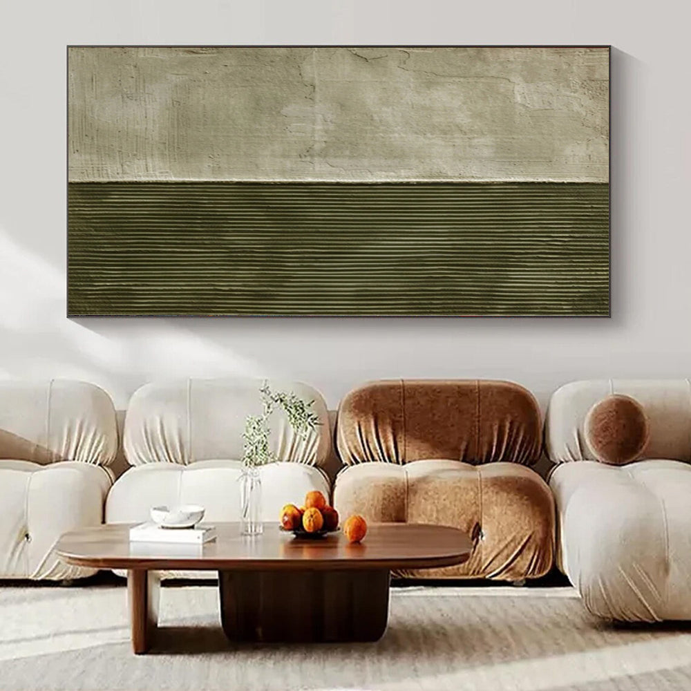 “Green - Beige Divided Textures” Minimalist Acrylic Art CT0218