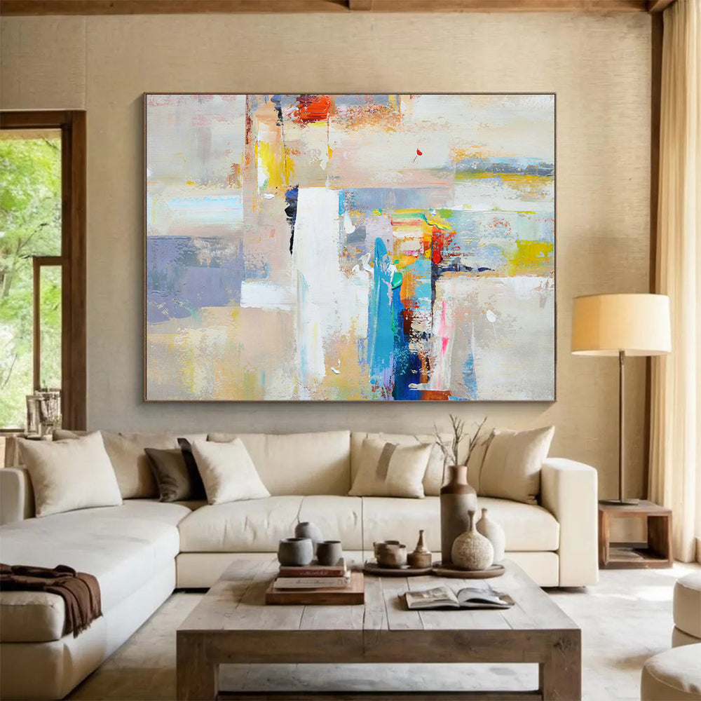 “Colorful Blocks” - Abstract Acrylic Painting with Multicolored Patches, Geometric Shapes CT0001