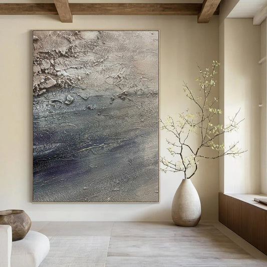 “Gray - Blue Textured Earth” Abstract Acrylic Painting CT0115