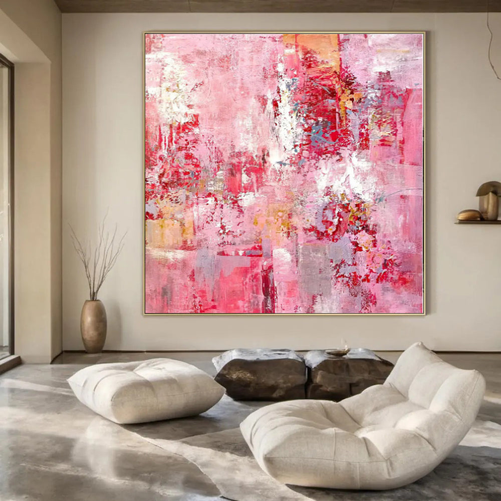 “Pink - Red Abstract Textures” Expressionistic Acrylic Art CT0204