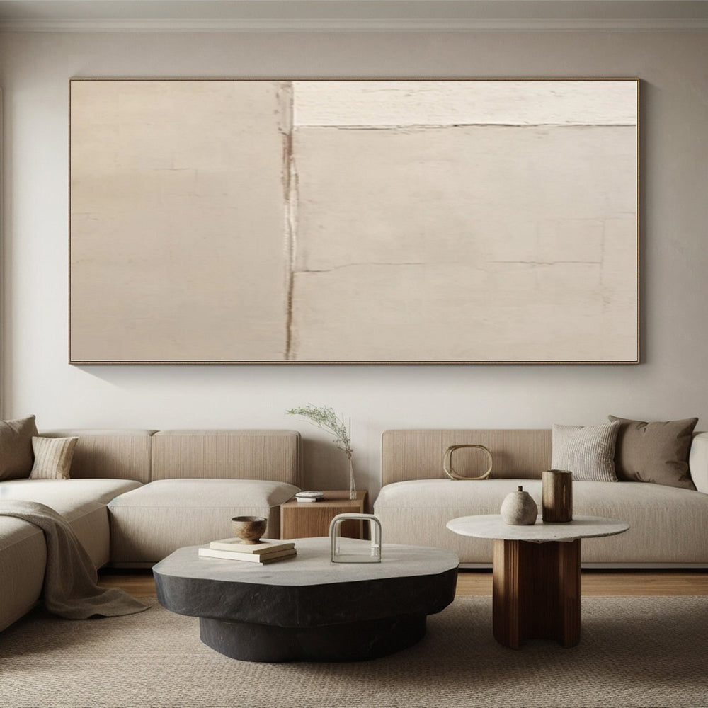 “Subtle Beige Textures”,Abstract Minimalist Mixed - Media Work CT0538