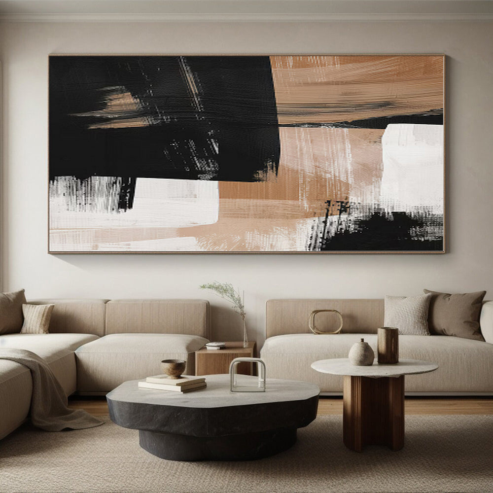 “Black - Beige Bold Abstraction” - Abstract Modernist Art CT0422