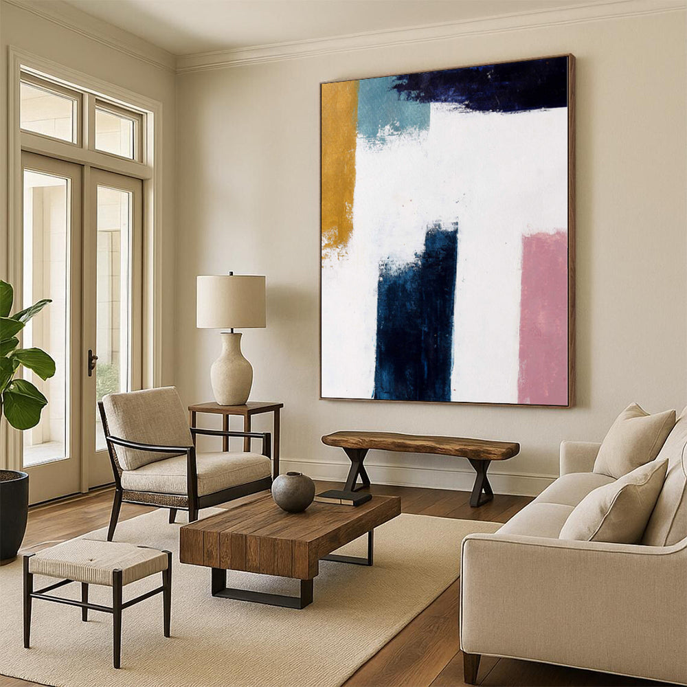 “Color Blocks” - Abstract Work with Yellow, Blue, White, Pink CT0037