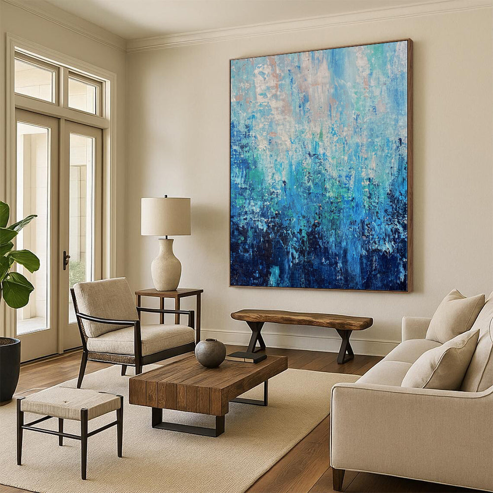 “Ocean Layers” - Abstract Art with Shades of Blue, Teal, White, Black CT0045