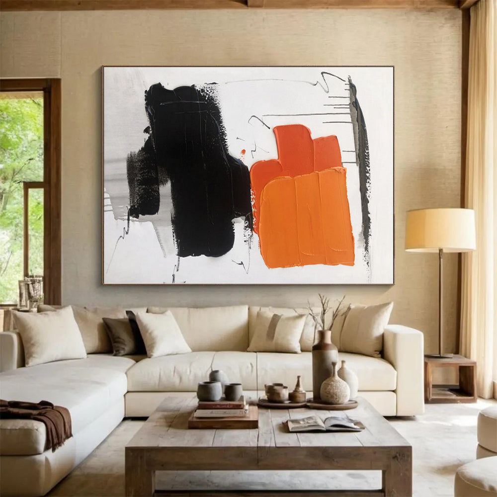“Orange - Black Abstract Simplicity” - Abstract Minimalist Art CT0490