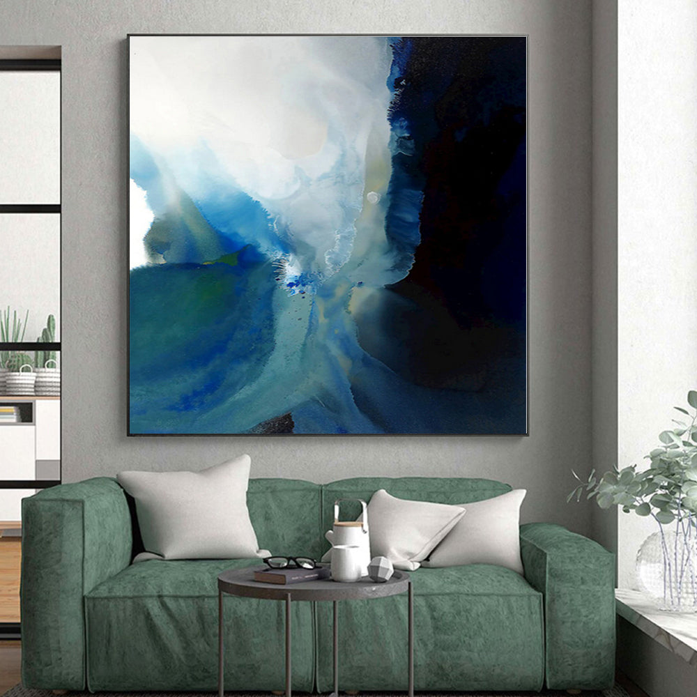 “Blue and Black Fluid Abstraction”,Abstract Fluid Art CT0587