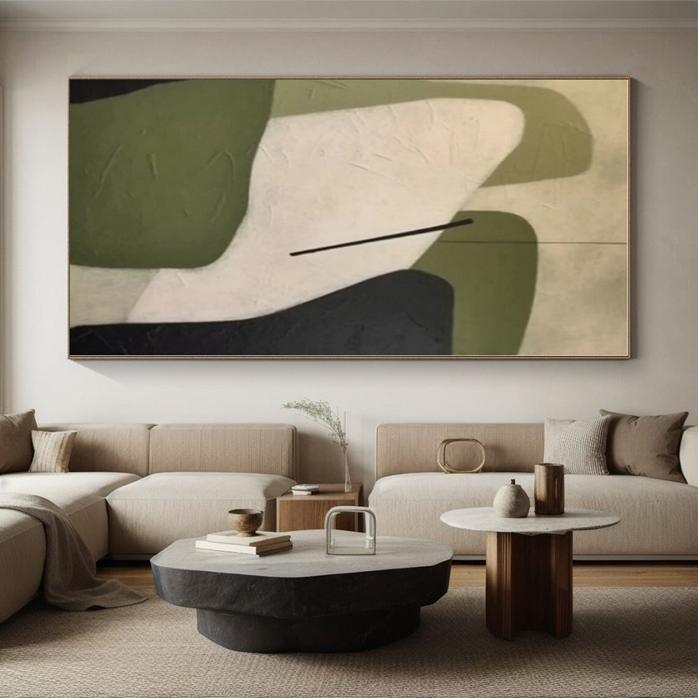 “Geometric Shapes in Green and White”,Abstract Minimalist Acrylic Art CT0575