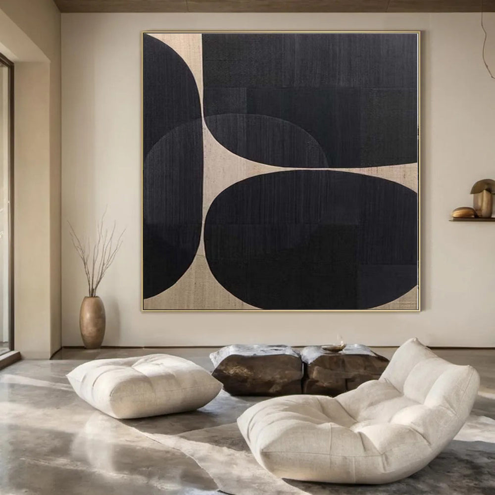 “Black - Beige Circular Cosmos” Abstract Acrylic Art CT0137