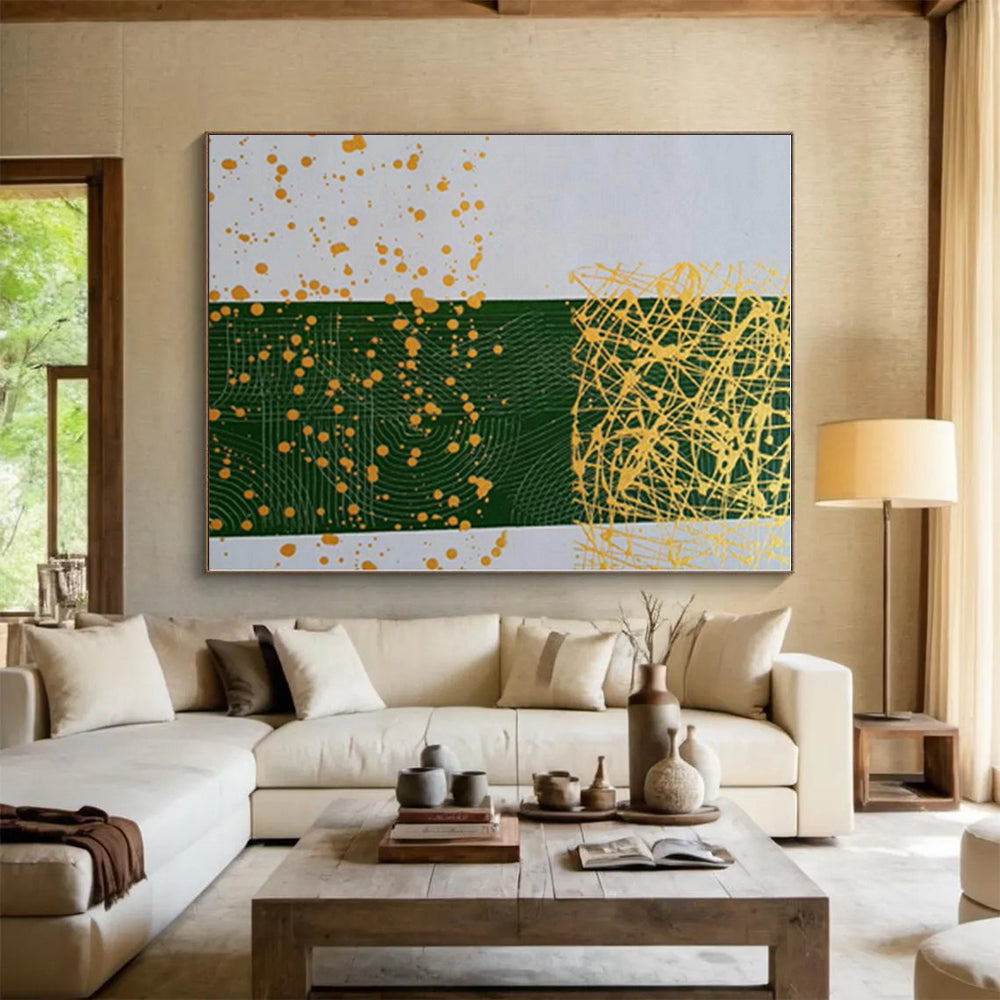 “Green - Yellow Linear Abstraction” - Abstract Minimalist Art CT0476