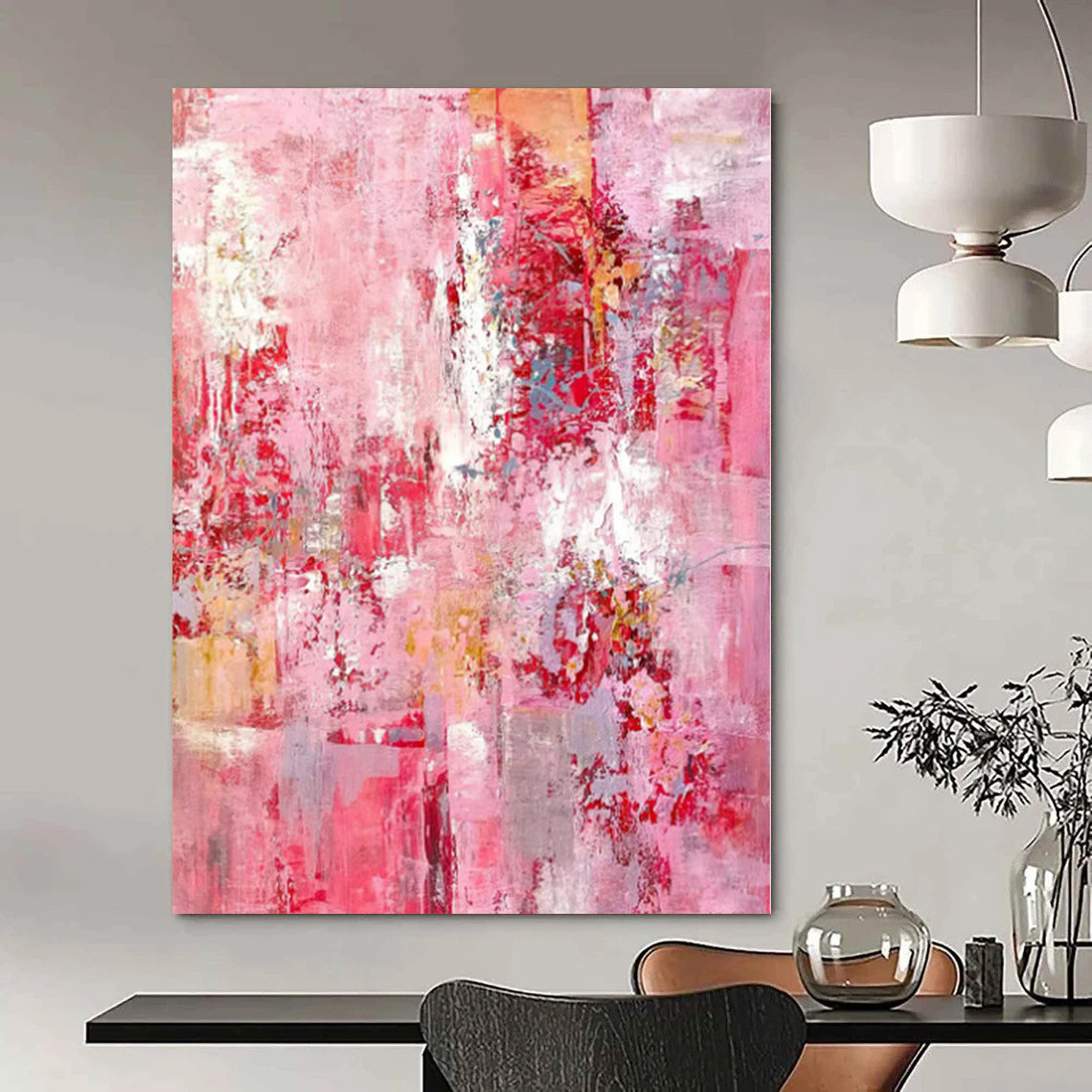 “Pink - Red Abstract Textures” Expressionistic Acrylic Art CT0204