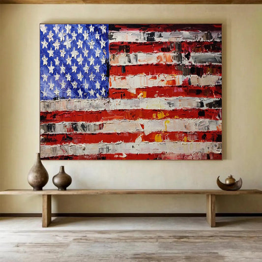 “Textured Stars and Stripes” – Impasto Flag Oil Painting CT1735