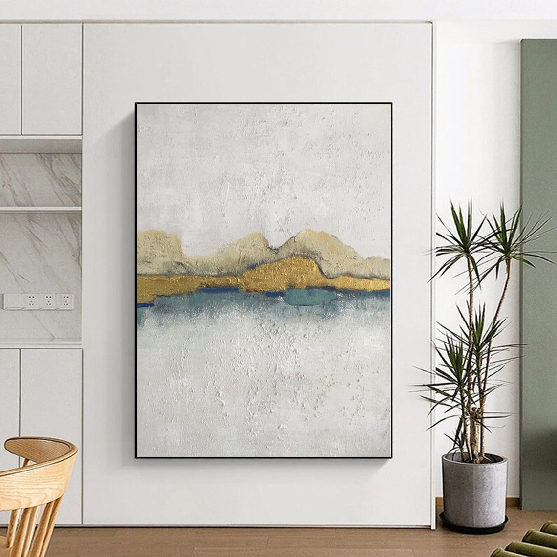 “Gold - Blue Minimalist Landscape” - Abstract Minimalist Art CT0413