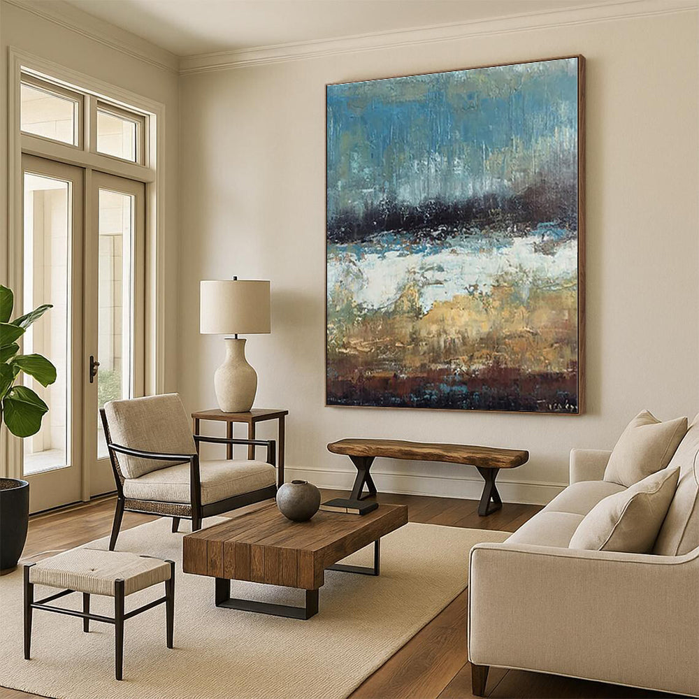 “Blue - Brown Abstract Landscape” - Abstract Impressionistic Art CT0420