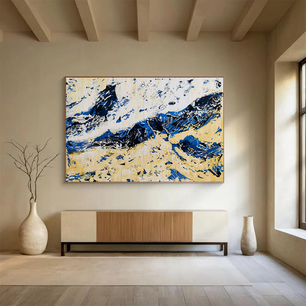 “Blue and Gold Abstract Peaks” – Expressionistic Landscape Acrylic Painting CT1751