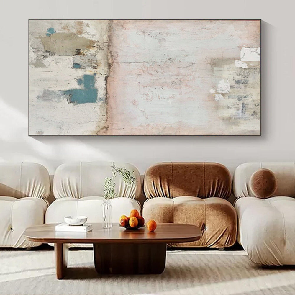 “Soft Pink Collage” - Abstract Painting with Pink, Blue, Gray, White CT0109
