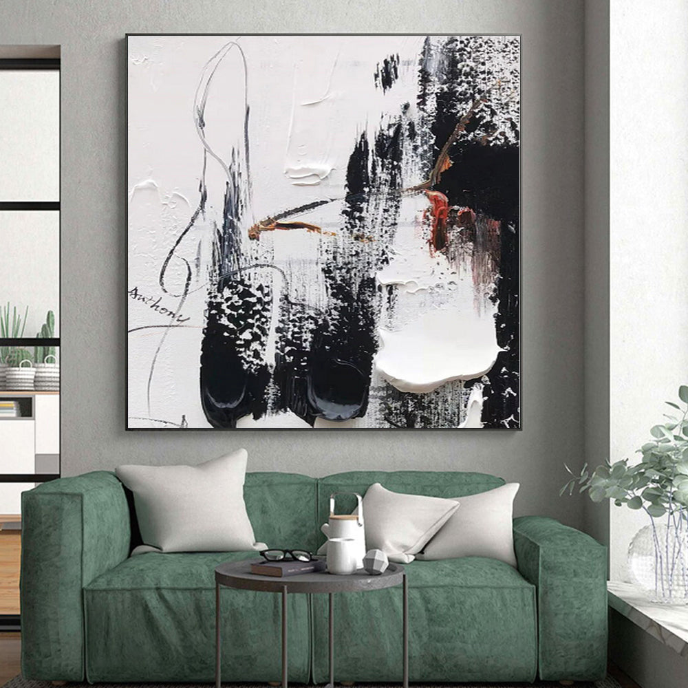 “Black - White - Red Textured Abstract” - Abstract Expressionist Art CT0510