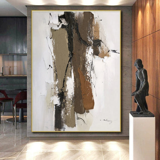 “Brown - White Textured Abstraction” - Abstract Expressionist Art CT0496