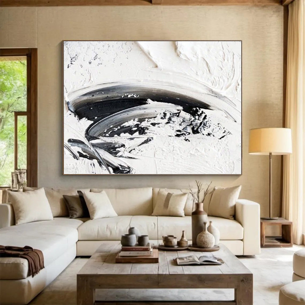 “Black - White Textured Strokes” Impasto Acrylic Art CT0242