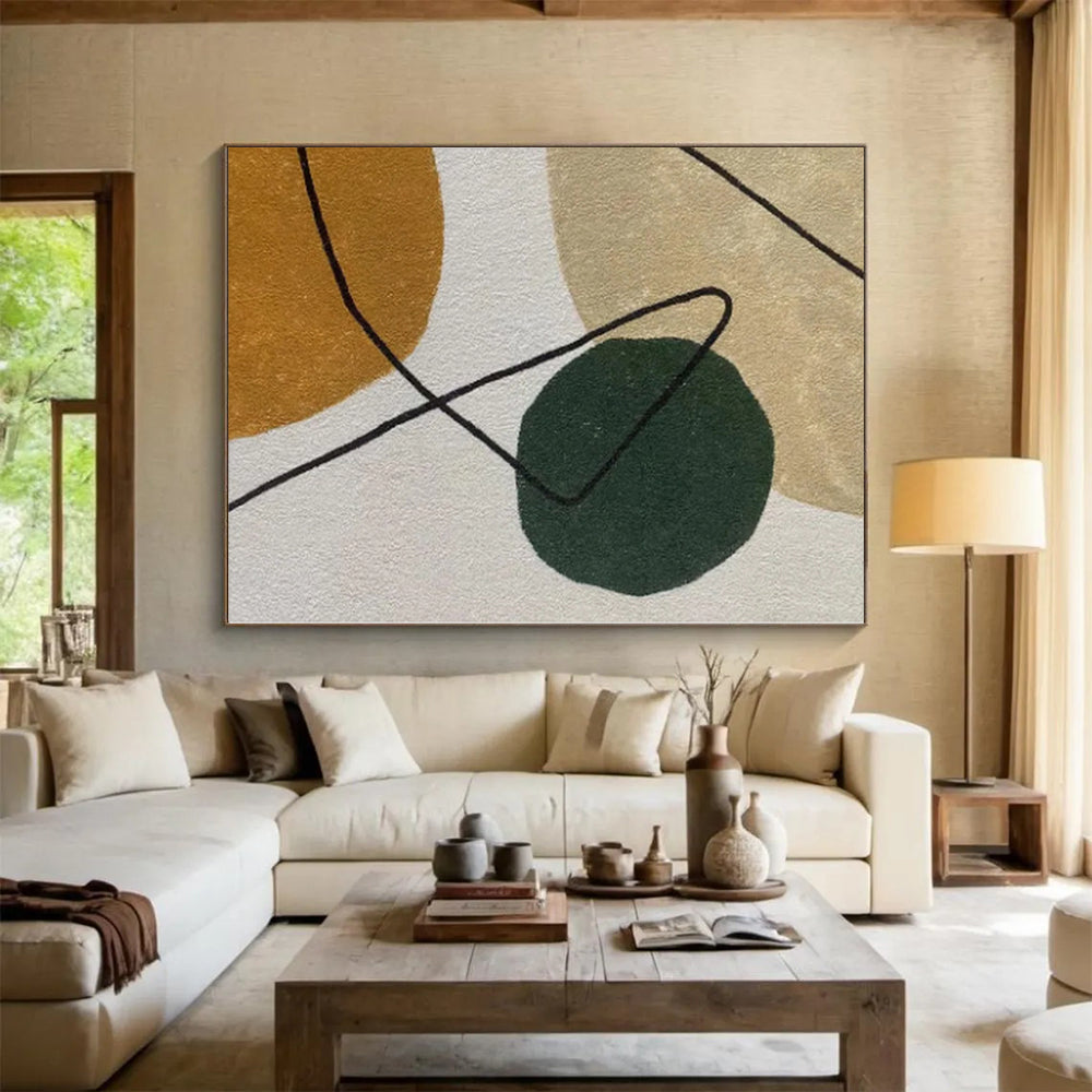 “Green Circle & Brown Shapes: Playful Abstraction” - Abstract Fun - Shaped Painting CT0389