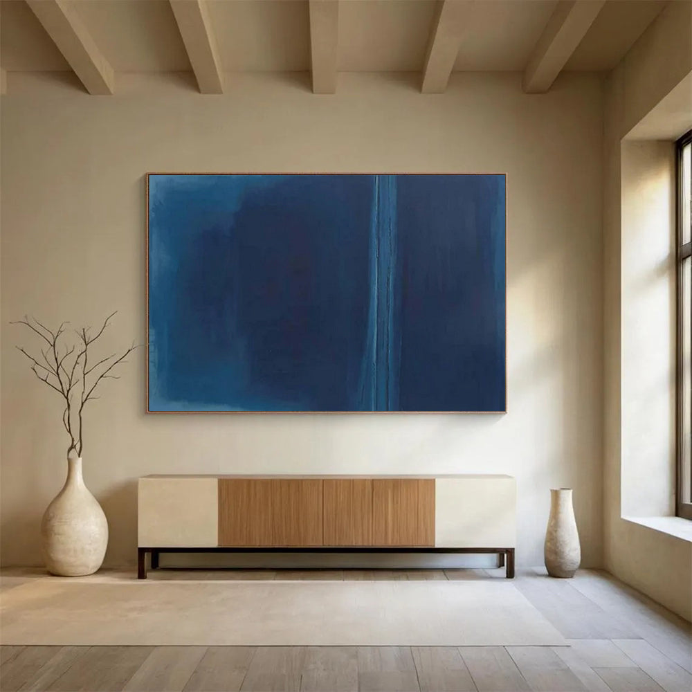 “Deep Blue Divide” - Shades of blue; a stark, vertical line splitting the canvas CT1495