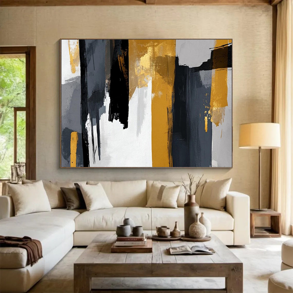 “Gray - Gold Vertical Strokes” – Abstract Acrylic Painting CT1719