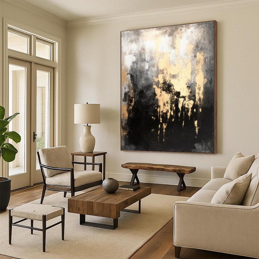 “Black - Grey - Gold Textured Art”,Abstract Textured Art CT0622