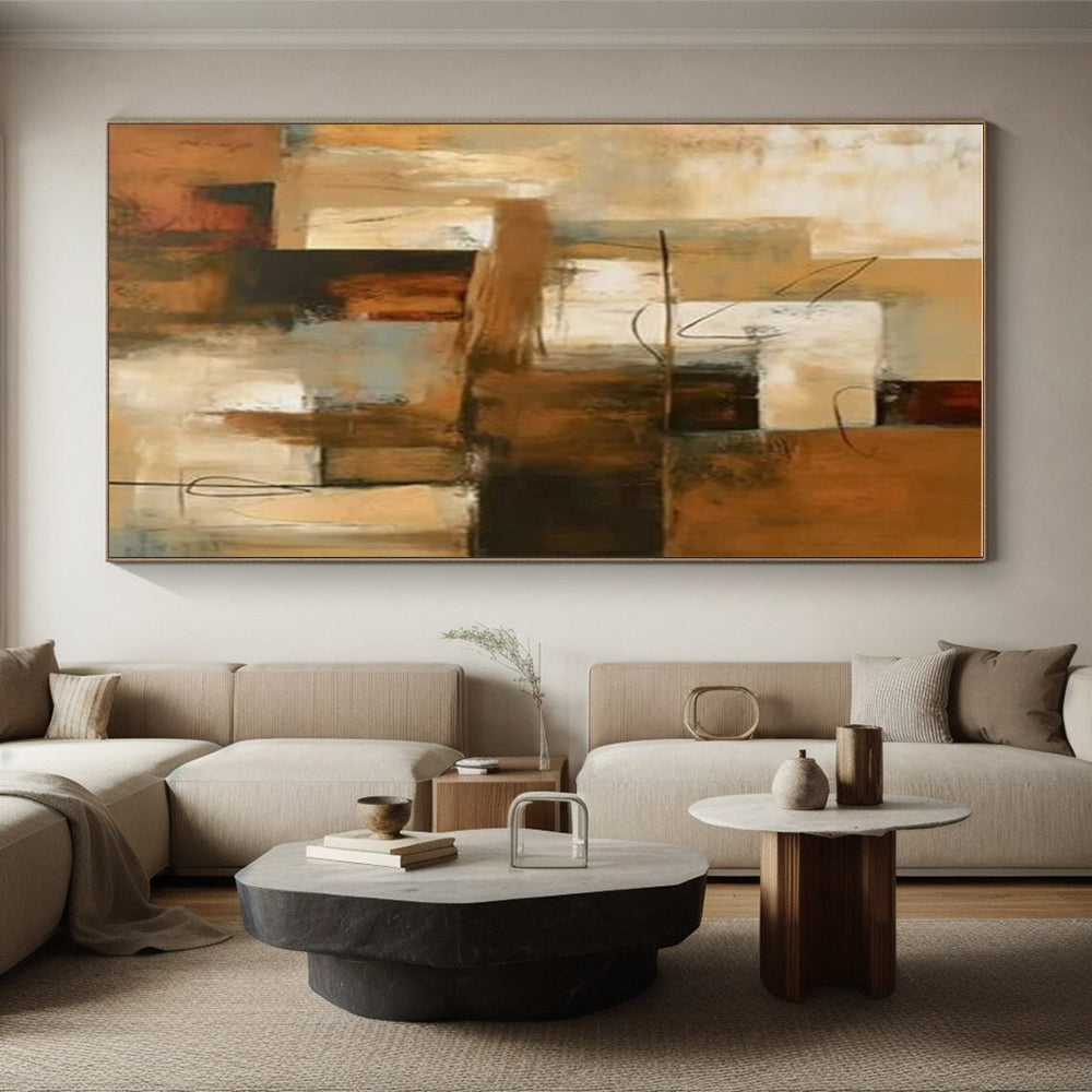 “Brown - Beige Geometric Overlaps”,Constructivist Abstract Art CT0600