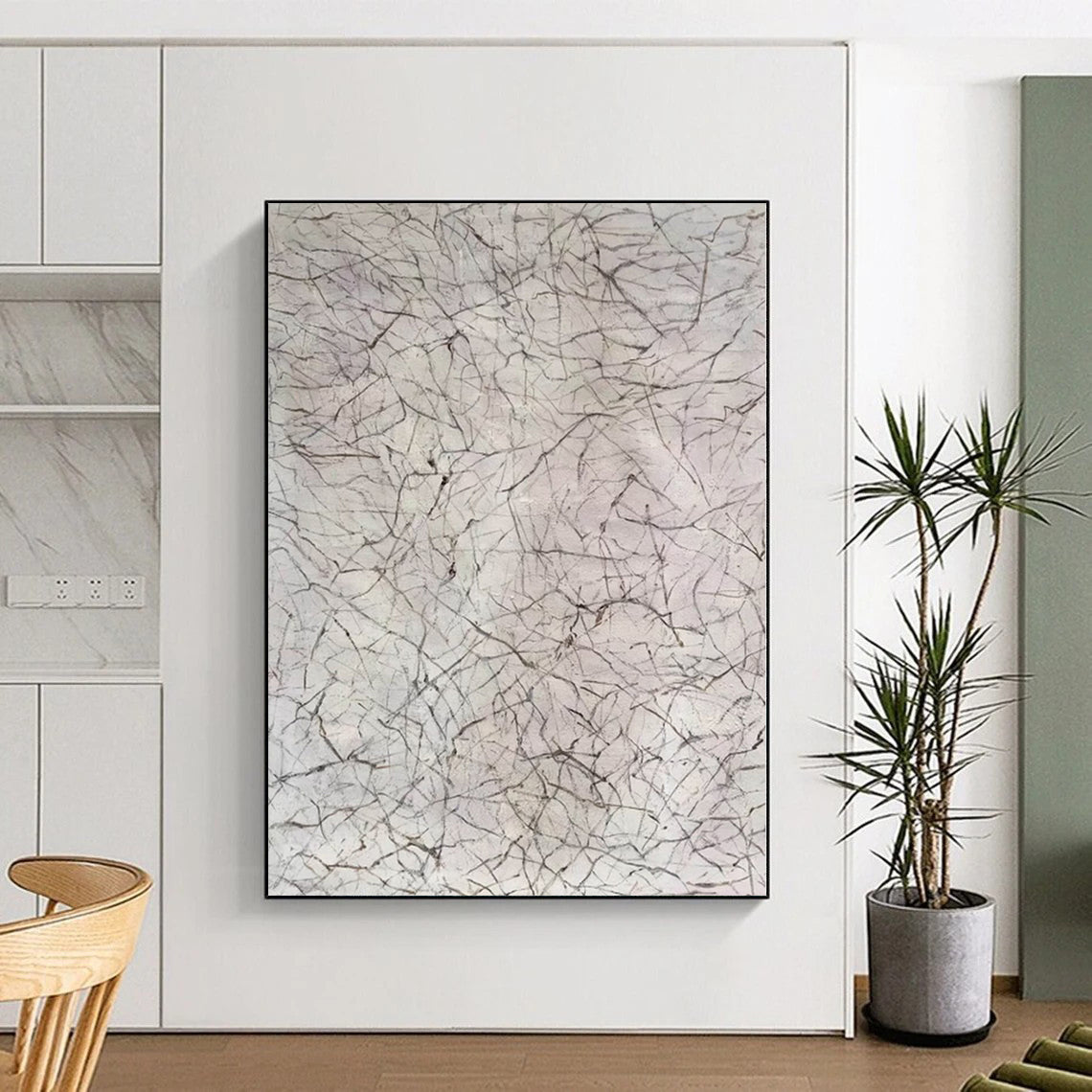 “Minimalist Gray Line Web” Abstract Acrylic Art CT0306