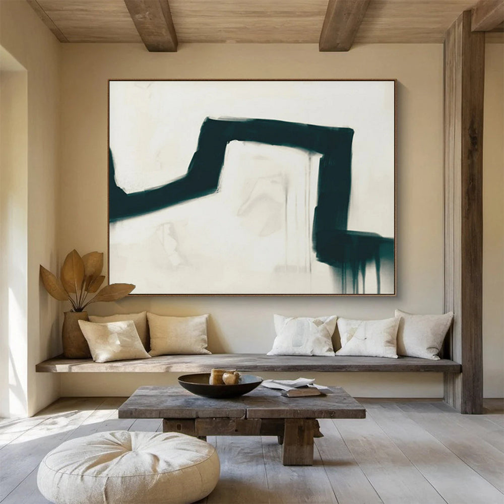 Black Curved Stroke on White - Expressive Acrylic Art CT1790
