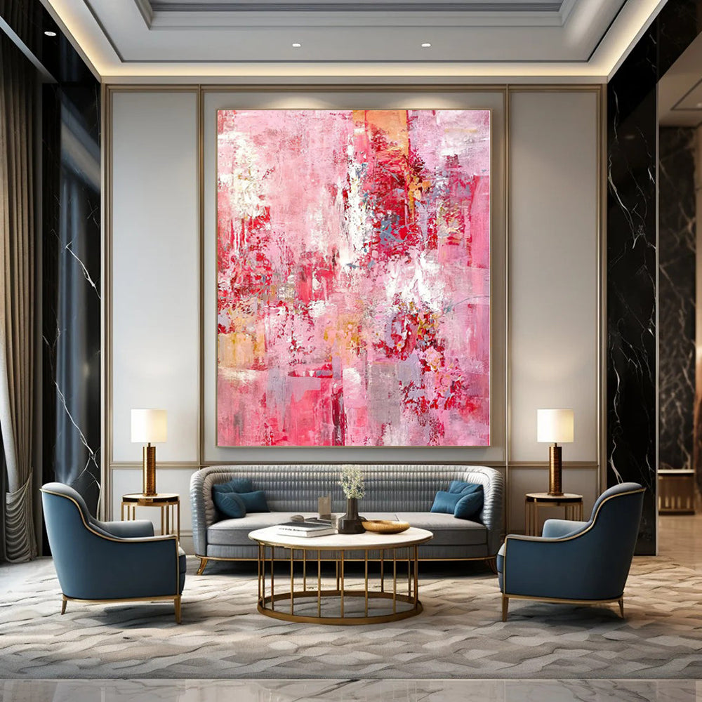 “Pink - Red Abstract Textures” Expressionistic Acrylic Art CT0204
