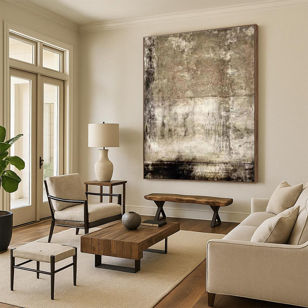 “Earthy Textured Panels”,Abstract Minimalist Mixed - Media Work CT0553