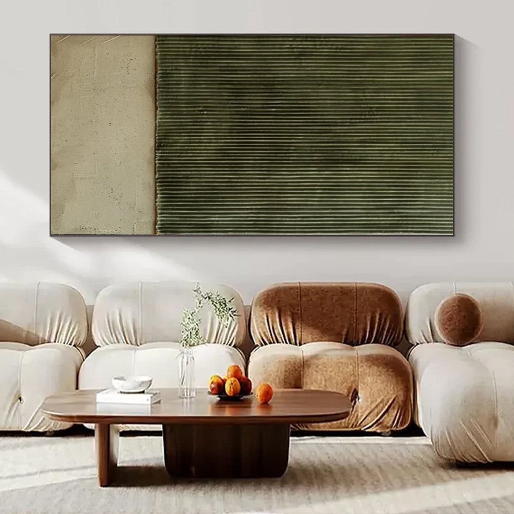 “Green - Beige Textured Panels” Minimalist Acrylic Art CT0217