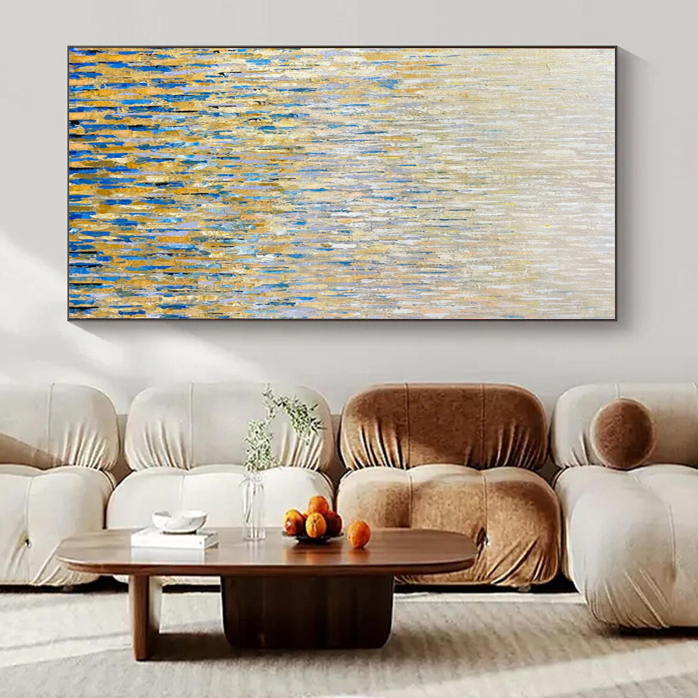 “Gold - Blue Dripping Layers” Abstract Expressionist Acrylic Art CT0195