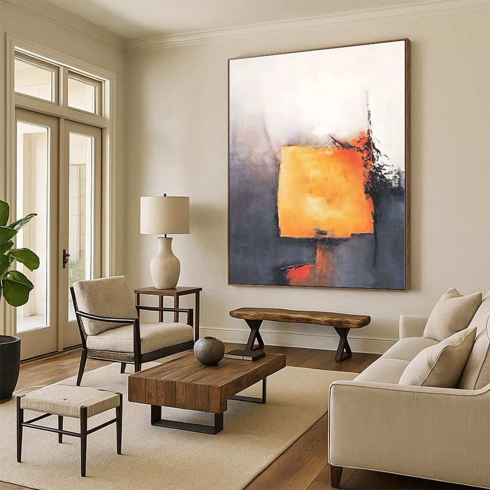 “Orange and Grey Abstract Form”,Abstract Minimalist Acrylic Art CT0591