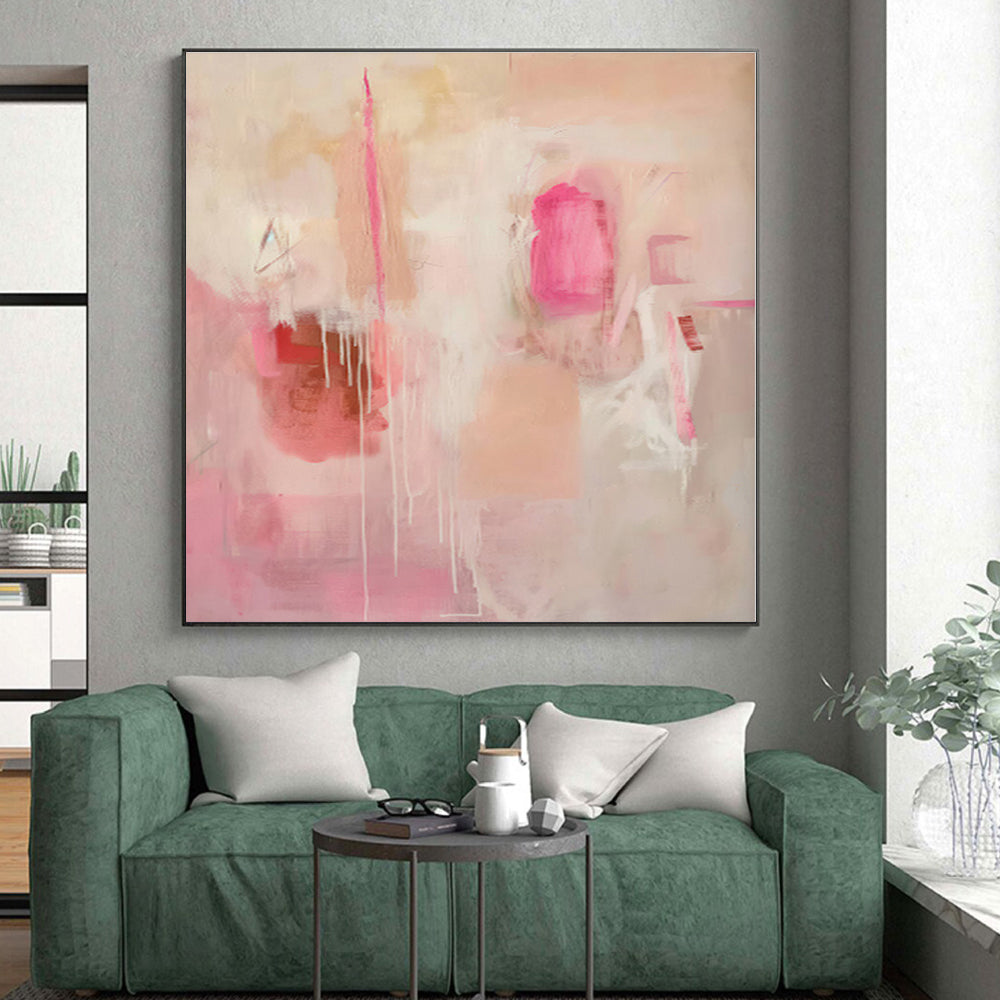 “Pink - Beige Abstract Drizzle” - Abstract Expressionist Art CT0440