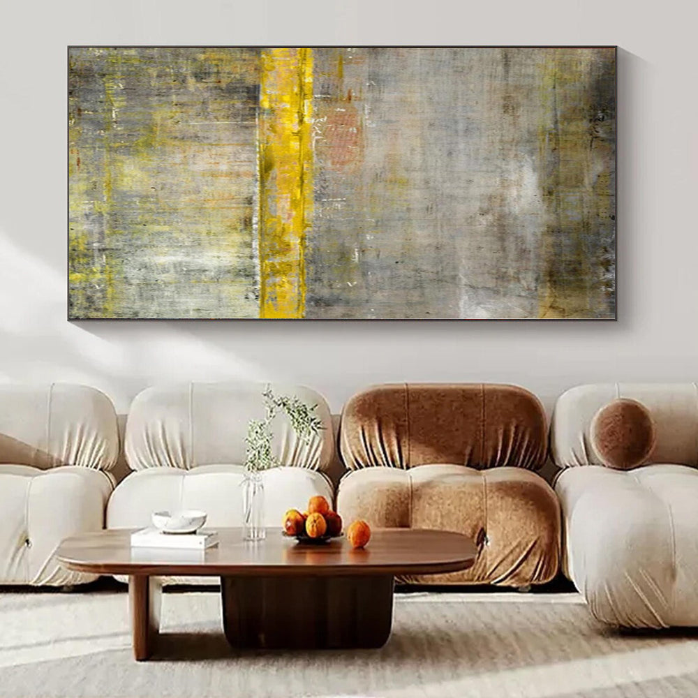 “Gray - Yellow Abstract Layers” Minimalist Acrylic Art CT0213